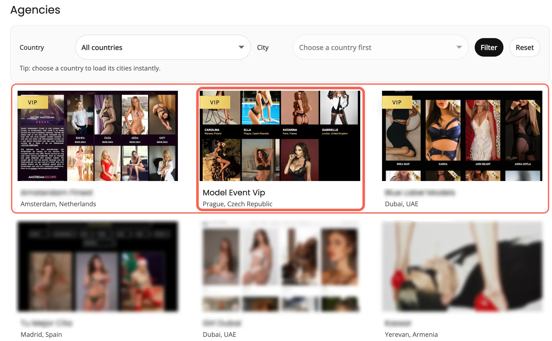 VIP Agency placement example