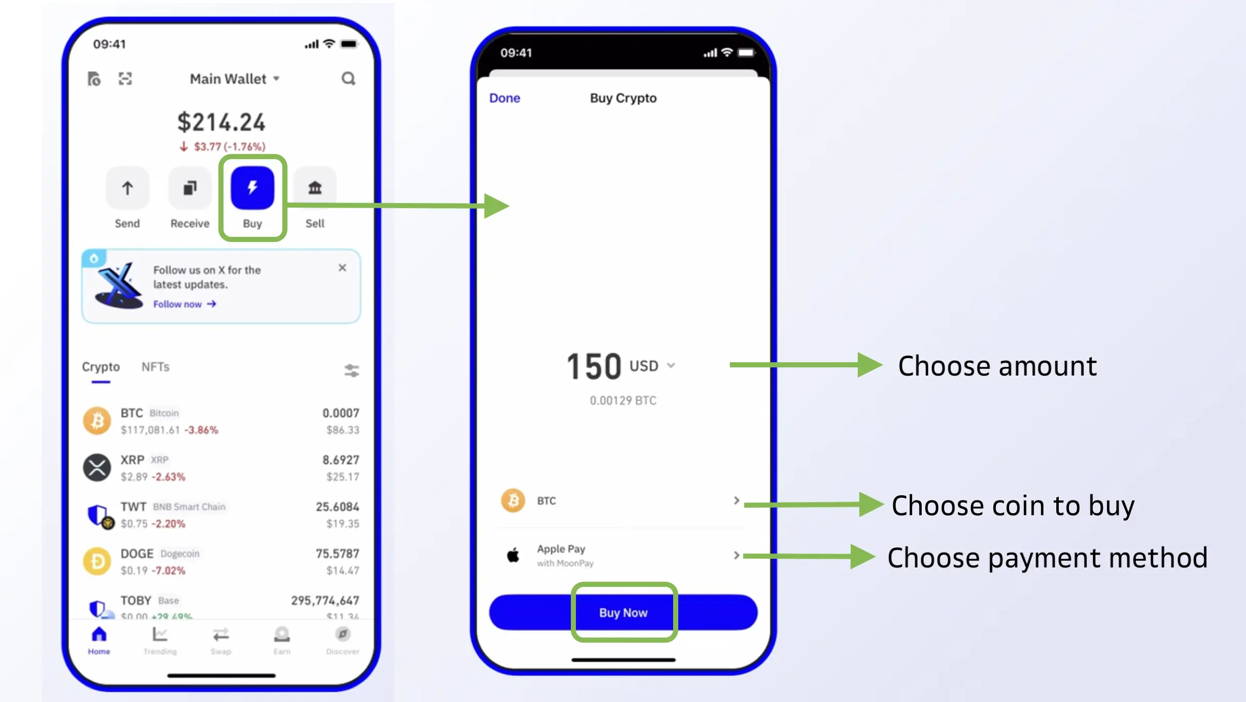 Buying crypto in Trust Wallet